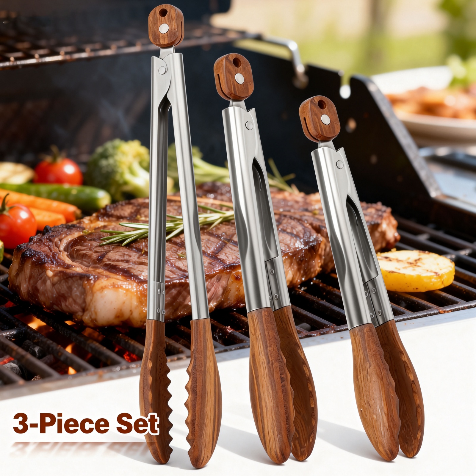 Kitchen Baking Store - 2/3 Pcs Food Tongs Walnut Wood