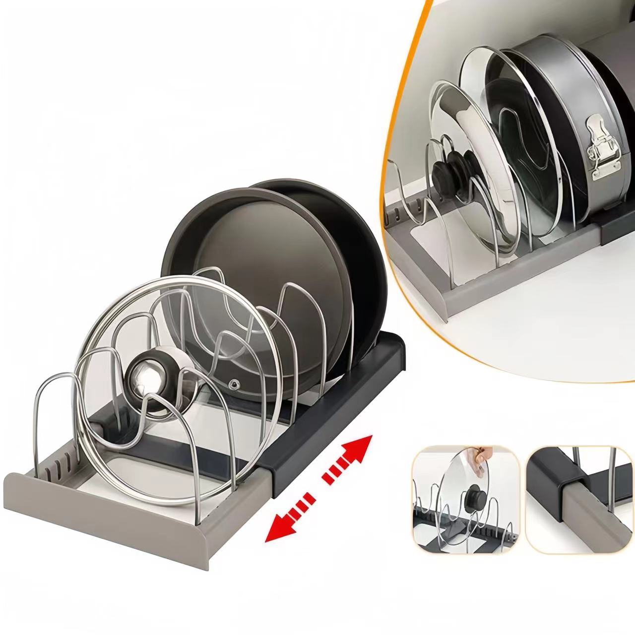 Kitchen Baking Pan Organizer - Expandable Kitchen Cabinet Organizer Rack Stainless