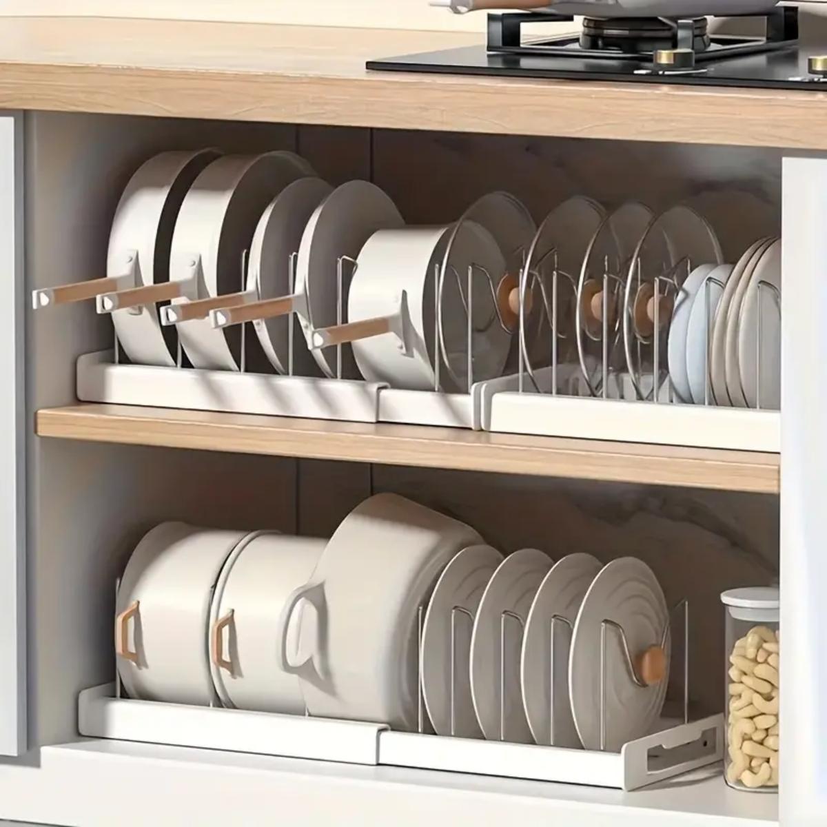Kitchen Baking Pan Organizer - Expandable Kitchen Pot Pan Organizer under