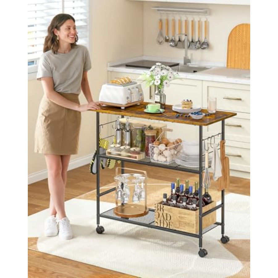 Kitchen Island with 3 Shelves, – Kitchen Baking Island recenzja i cena