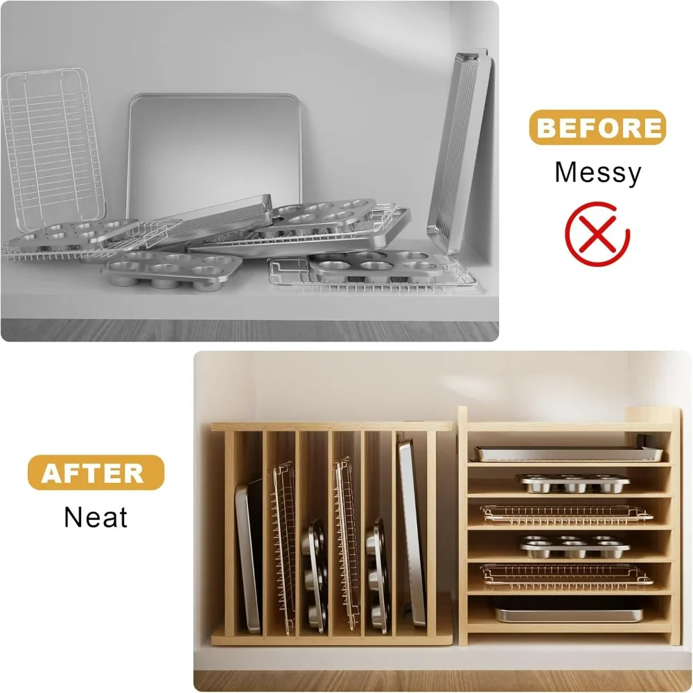 Wooden 7-Tier Cabinet Dividers – Kitchen Baking Pan Organizer recenzja i cena